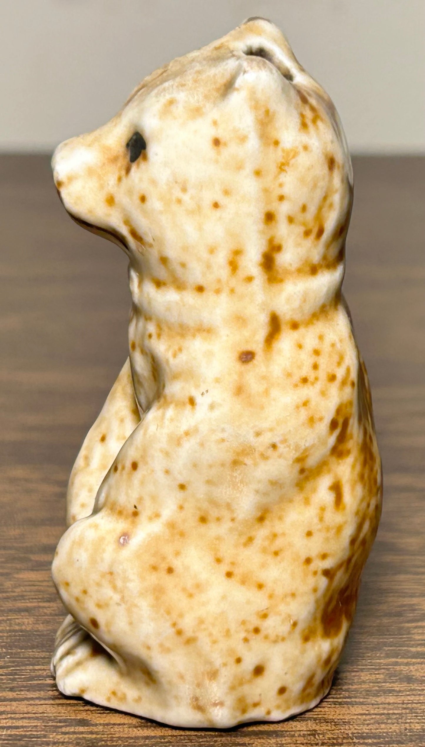 Late 19th Century English Victorian Staffordshire Pottery Mottled Brown Glazed Cream Stoneware Figural Cat Pie Vent