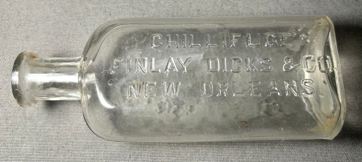 Circa 1900 American New Orleans Finlay Dicks & Co. Chillifuge Clear Glass Medicine Bottle