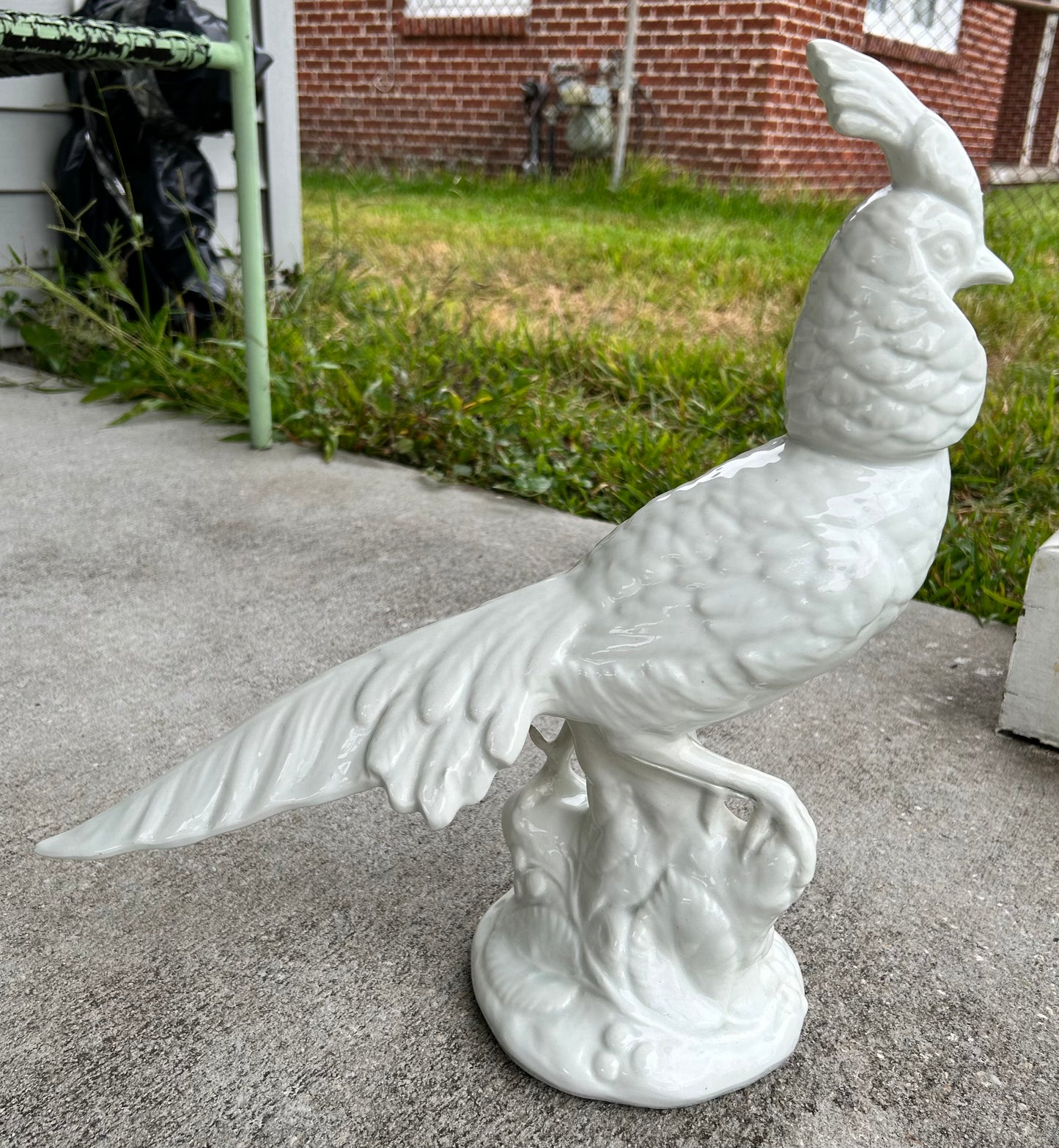 Pair of Vintage Circa 1960 Italian Mid Century Modern White Ceramic Pheasant Sculptures
