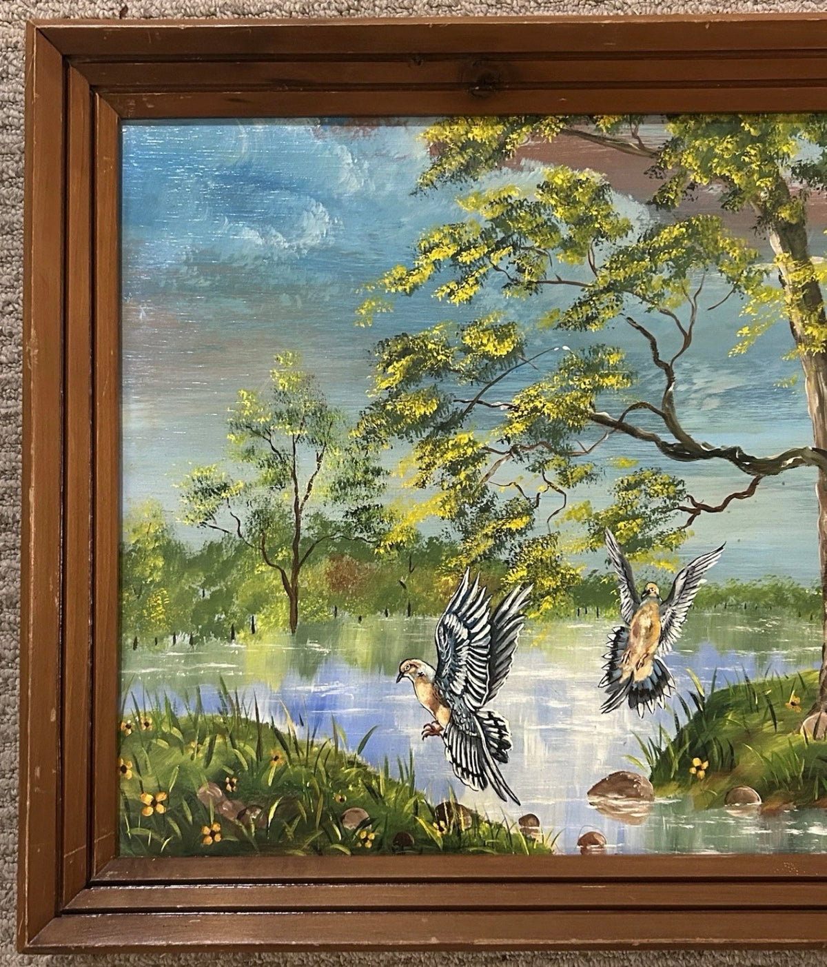 Vintage 1985 Gilbert Green - Untitled Bayou Landscape Framed Acrylic Painting on Wood Panel (Louisiana)