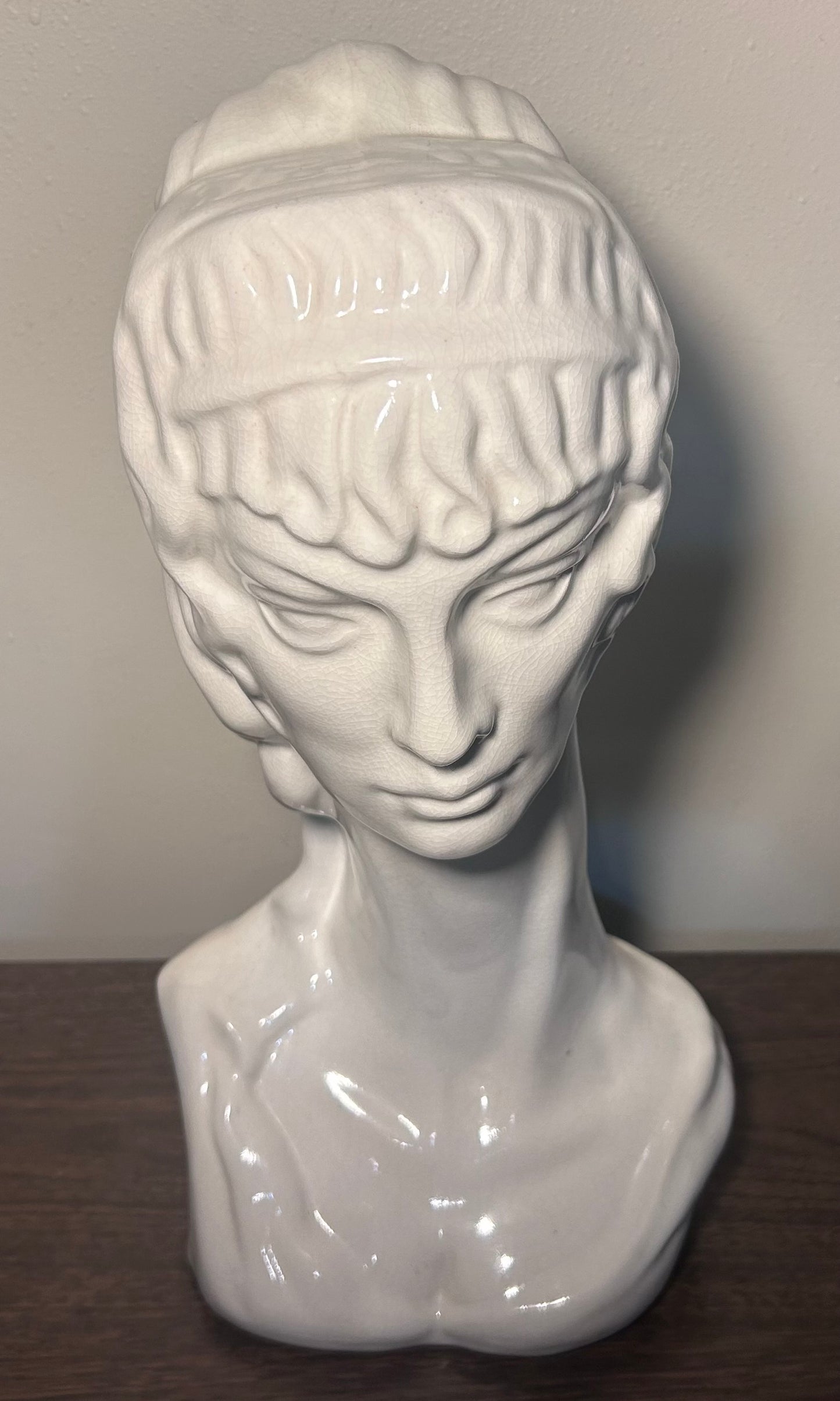 Vintage Mid 20th Century American Mid Century Modern Ceramic Crackle Glazed Diana Bust Sculpture