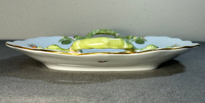 Vintage Circa 1970 Hungarian Herend Porcelain Hand-Painted Rothschild Bird Pattern Scalloped Rim Handled Square Serving Tray