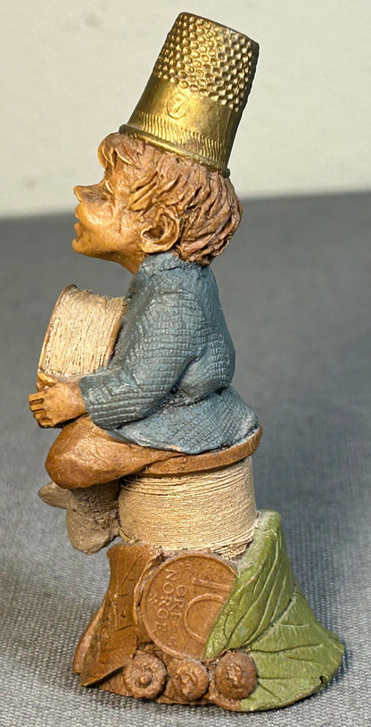 Vintage 1989 American Tom Clark Bobbin Resin Thimble Gnome Figurine with COA and Story Card