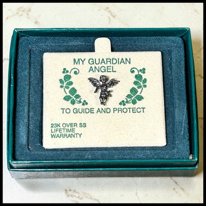 Vintage 1980’s American My Guardian Angel 22K Gold Over Sterling Silver Pin in Original Box