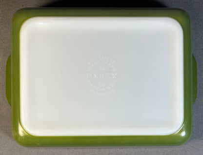 Vintage Circa 1970 American Pyrex 503 Verde Green 1 1/2 Quart Refrigerator Dish with Glass Ribbed Lid