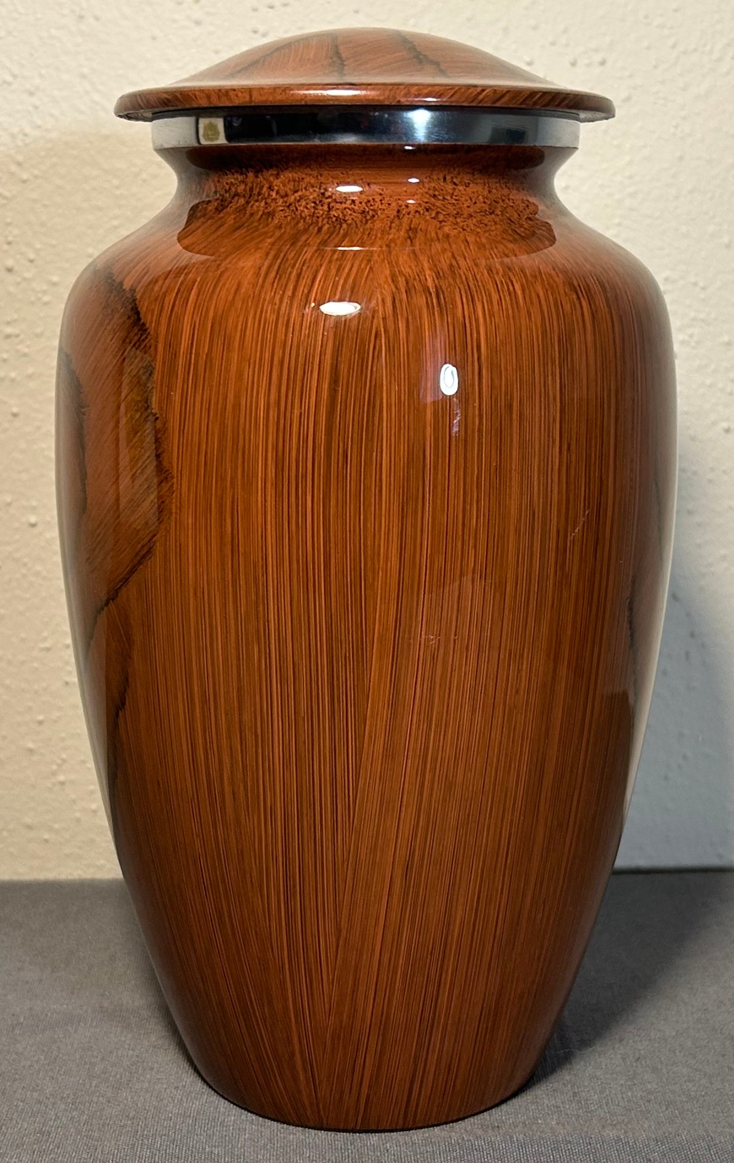 Large Adult Aluminum Hand-Painted Cherry Wood Grain Finish Cremation Urn