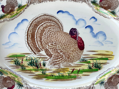Vintage 1950’s Japanese Maruta Ware Ceramic Transferware Turkey Motif Thanksgiving Oval Platter