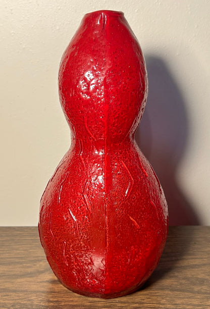 Vintage Contemporary Style Textured Confetti Red Art Glass Freeform Double Gourd Vase