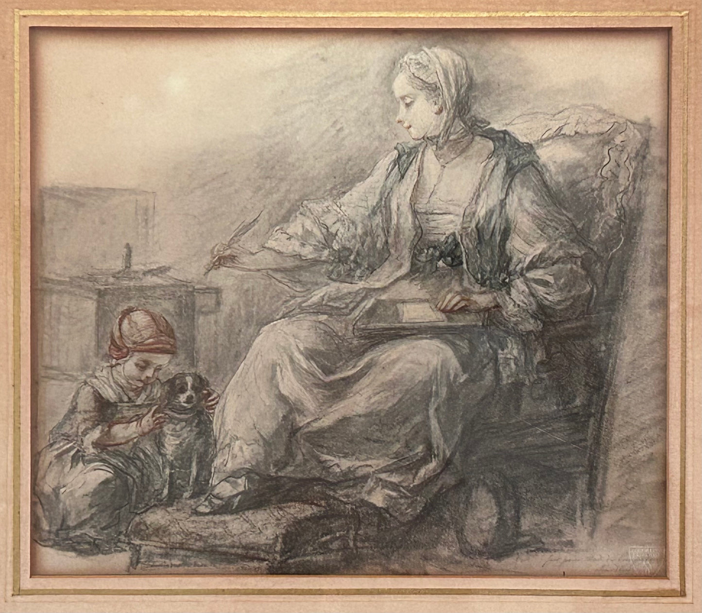 1920’s After Jean-Baptiste Siméon Chardin - “Fait pour de Madame Pompadour” Framed Hand-Colored Lithograph Print by Albertina Facsimile (Vienna, Austria)