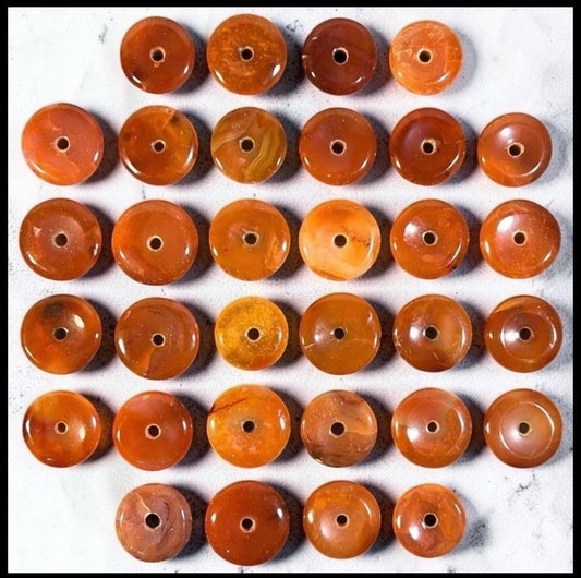 Lot of 32 Carved Polished Natural Red Agate and Carnelian Gemstone Donut Jewelry Pendants