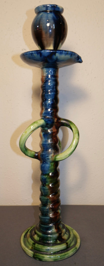 Circa 1900 Belgian Art Nouveau Majolica Slip Glazed Twist Form Candlestick