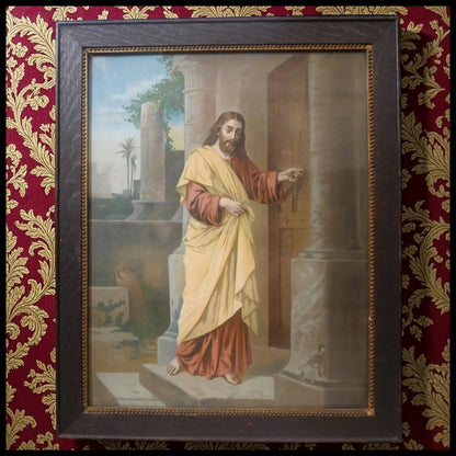 Early 20th Century American Victorian "Christ Knocking at the Door" Print in Period Wooden Frame