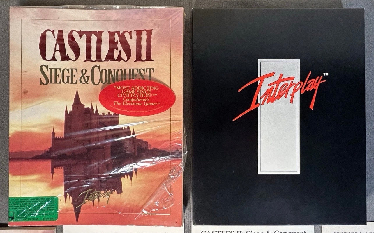 Vintage 1992 Castles II: Siege & Conquest PC Game Complete in Box with 5 Floppy Disks, Instruction Manual, Task Chart, MS-DOS Reference Card, and InterPlay Guide