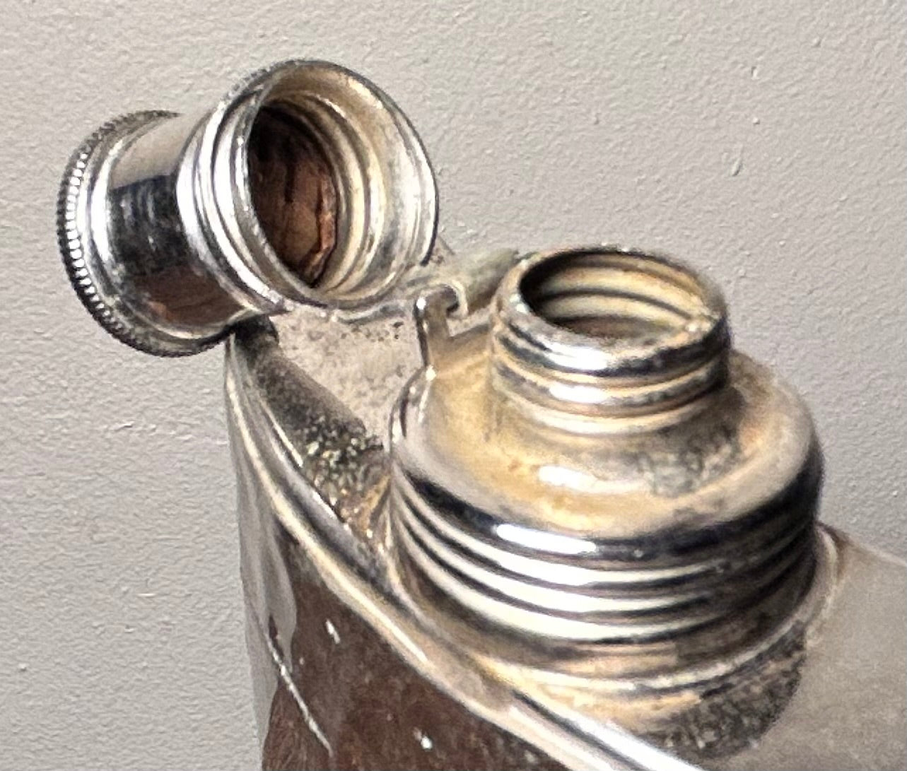 1940’s German Alfred Harald Schneider Hammered Chrome Metal 16 Oz. Drinking Flask