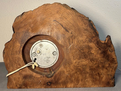 Vintage 1950’s American Mid Century Modern Lanshire Movement Live-Edge Burl Slab Electric Mantel Clock