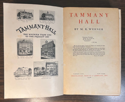 “Tammany Hall” by M.R. Werner Hardcover Book (1928) (Doubleday, Doran & Company, Inc.)