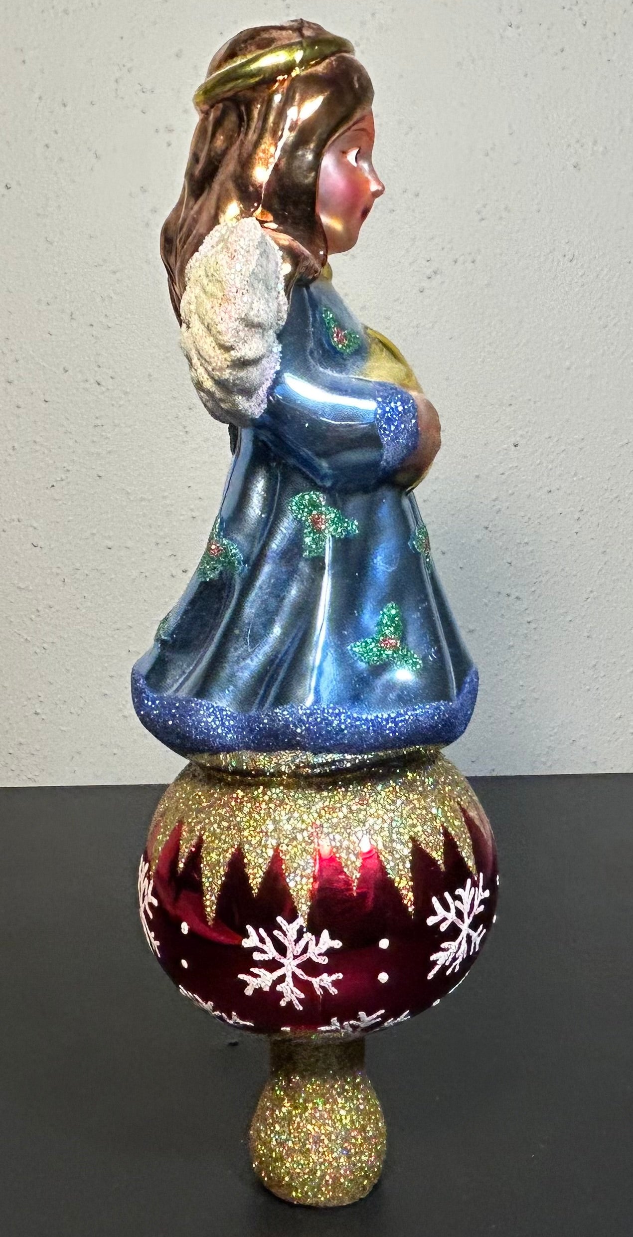 Vintage Circa 1970’s Italian-Style Hand-Painted Angel Mercury Glass Christmas Tree Topper Finial