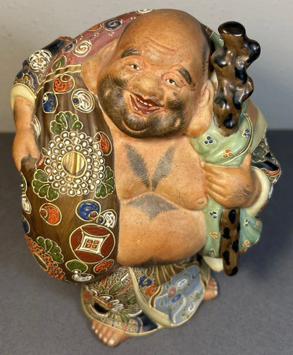 Early 20th Century Japanese Kutani Porcelain Moriage Hotei Statue (Meiji Period)