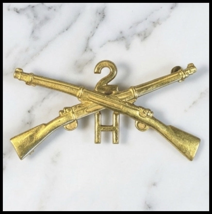 1898-1910 United States Army Company H 2nd Infantry Regiment Officer’s Gold-tone Brass Collar Insignia Pin