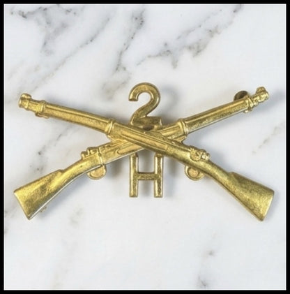 1898-1910 United States Army Company H 2nd Infantry Regiment Officer’s Gold-tone Brass Collar Insignia Pin