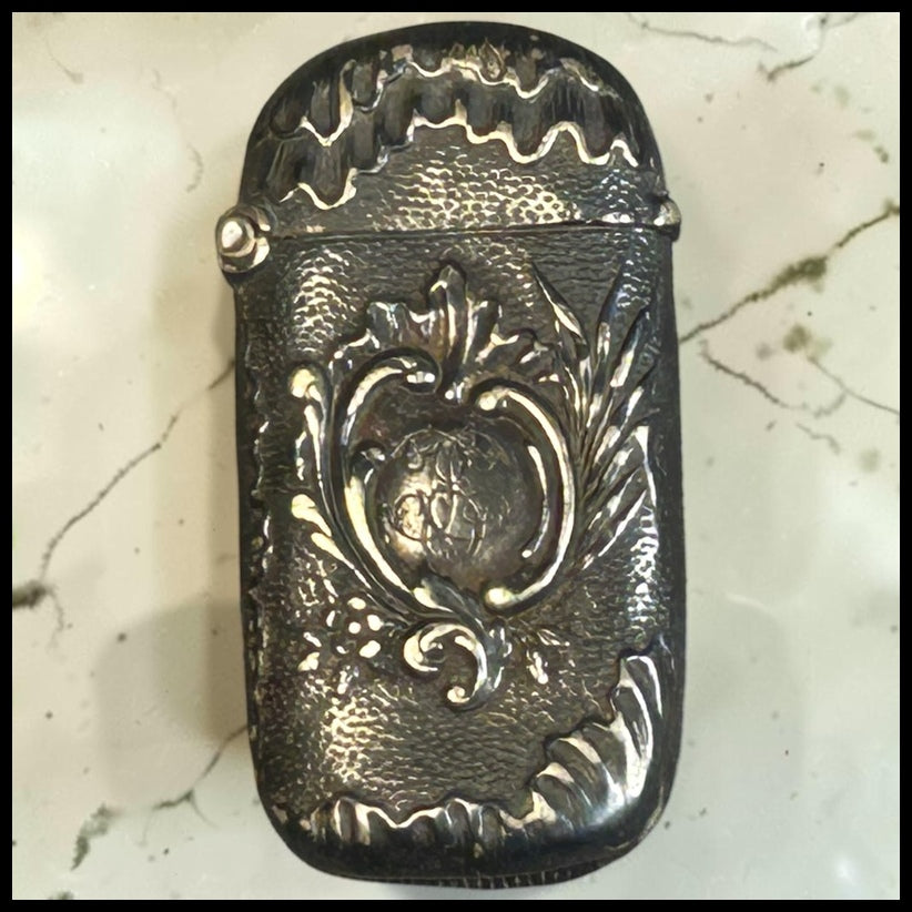 Late 19th Century English Victorian Silver-Plated Metal Repousse Scrollwork Vesta Match Safe