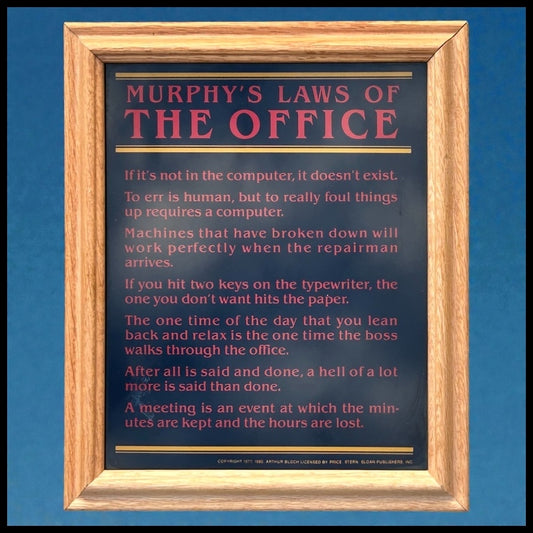 Vintage 1980’s Arthur Bloch Murphy’s Laws of The Office Framed Novelty Plaque