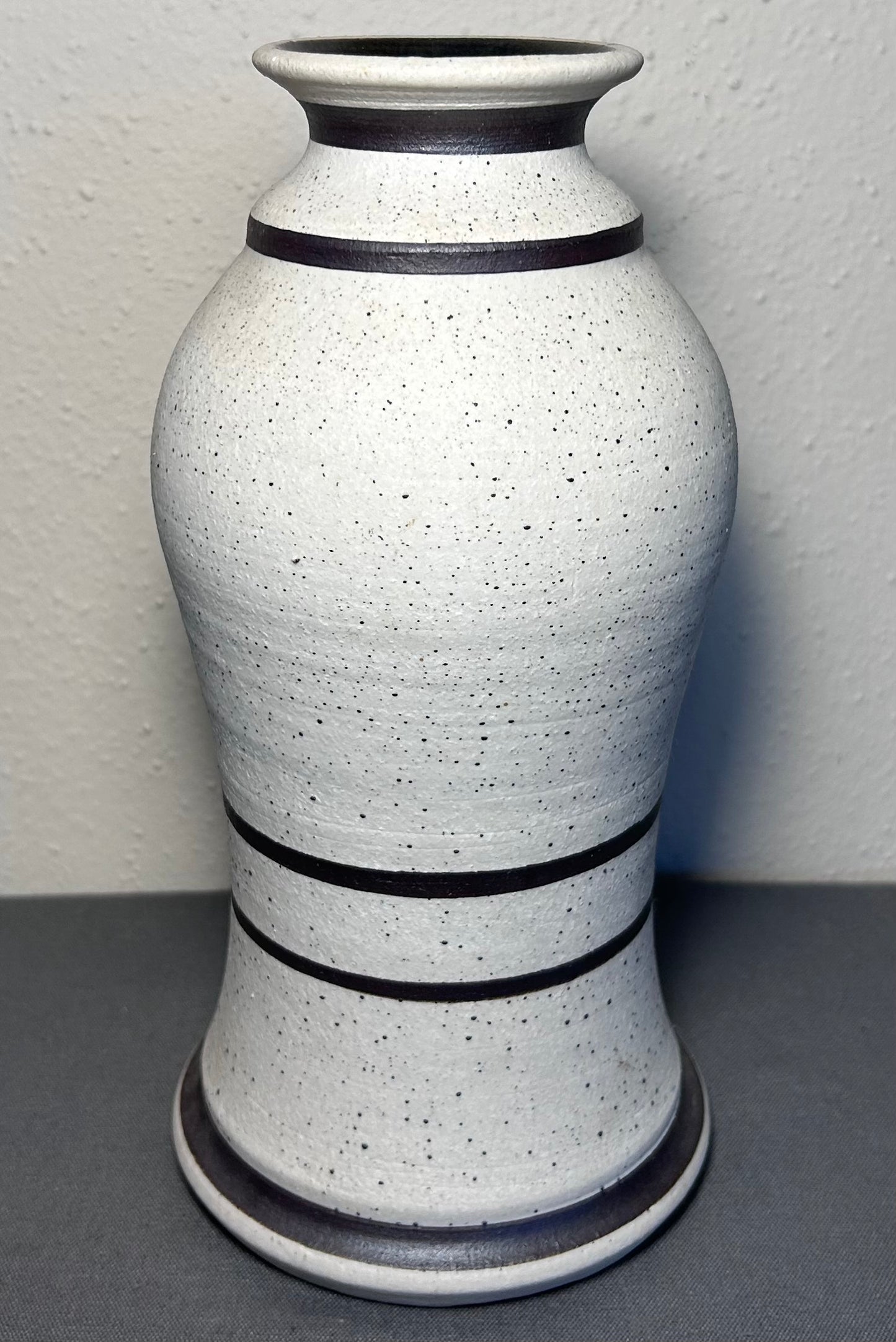 Vintage Contemporary Style Studio Pottery Speckled Stoneware Trees Motif Baluster Vase Signed JS (20th Century)