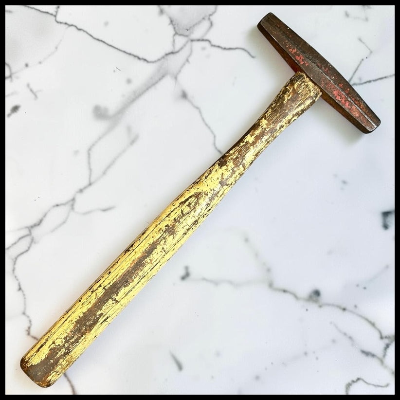 Vintage American Circa 1950 Steel Head/Painted Off-White Wooden Handle Tack Hammer Upholstery Tool