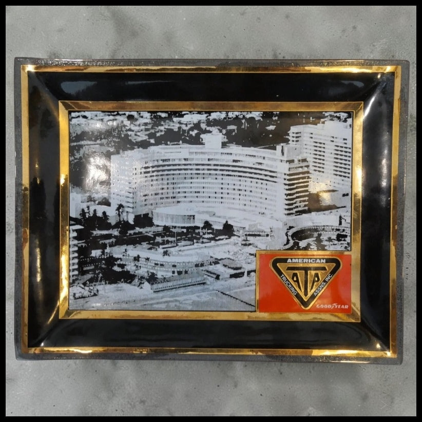 Vintage 1970's American Trucking Association Goodyear Smoked Glass Trinket Tray