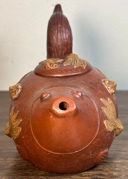 Vintage 1990’s Chinese Yixing Zisha Clay Koi Fish Form Teapot