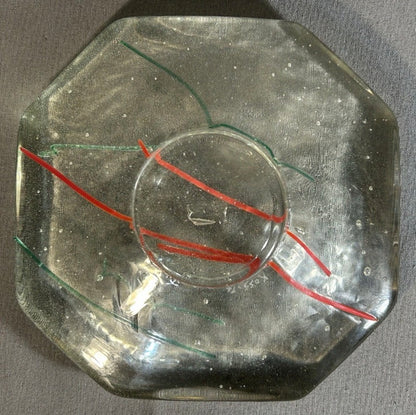 Vintage 1996 Gene Koss Studio Art Glass Contemporary Style Octagonal Footed Shallow Bowl (New Orleans, Louisiana)