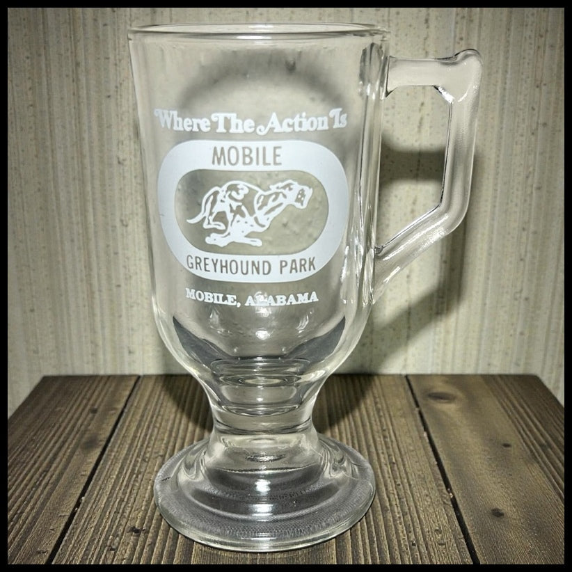 Vintage 1970’s American Mobile Greyhound Park Glass Pedestal Mug (Alabama)