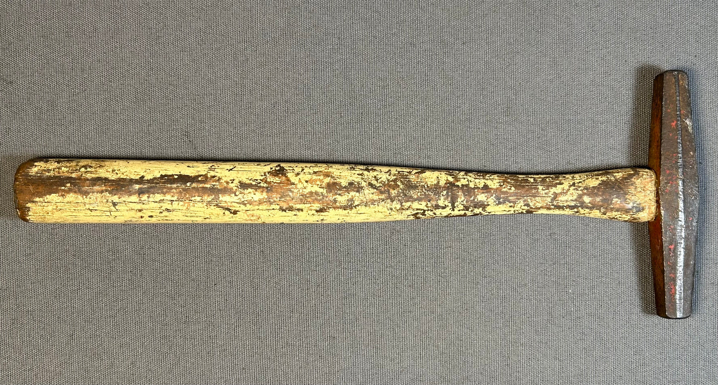 Vintage American Circa 1950 Steel Head/Painted Off-White Wooden Handle Tack Hammer Upholstery Tool