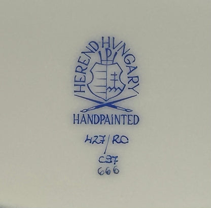 Vintage Circa 1970 Hungarian Herend Porcelain Hand-Painted Rothschild Bird Pattern Scalloped Rim Handled Rectangular Serving Tray