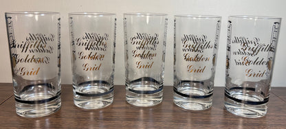 Set of 5 Vintage 1960’s American Mid Century Modern Griffiths Golden Grid Gilded Television Component Motifs Highball Glasses