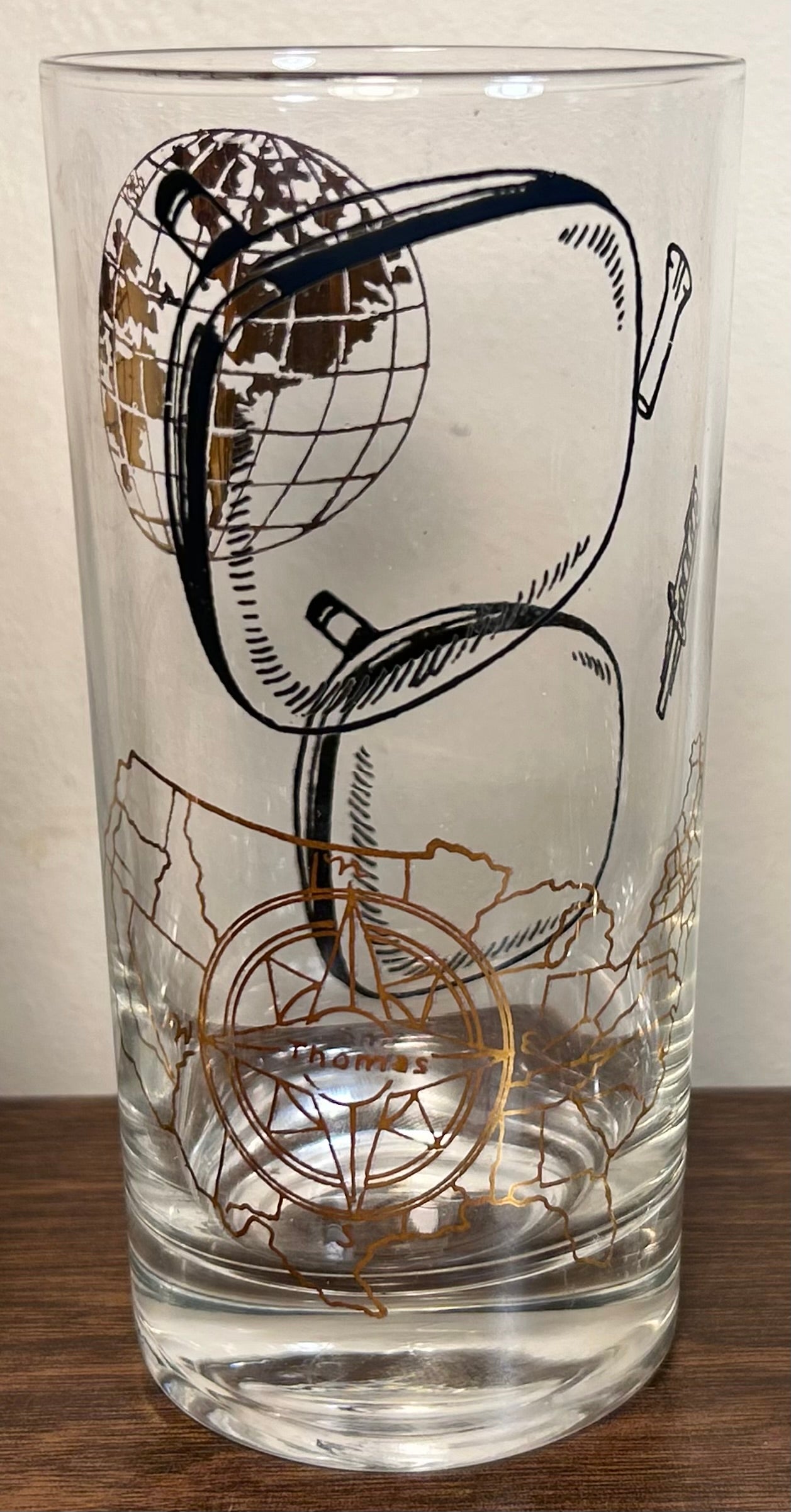 Set of 5 Vintage 1960’s American Thomas Electronics Mid Century Modern Gilded Television Component Motifs Highball Glasses