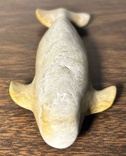 Vintage Canadian Inuit Argillite Stone Whale Carving by Simeonie Kavik (20th Century)