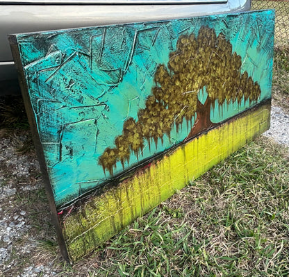 Derek Patterson - Contemporary Style Tree Acrylic Painting on Wood Panel (Louisiana) (21st Century)