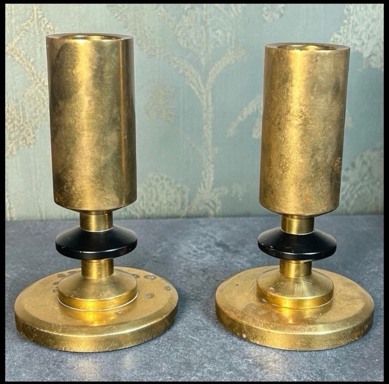 Pair of Vintage 1980’s Swedish Vallonmässing Scandinavian Modern Brass Candlesticks