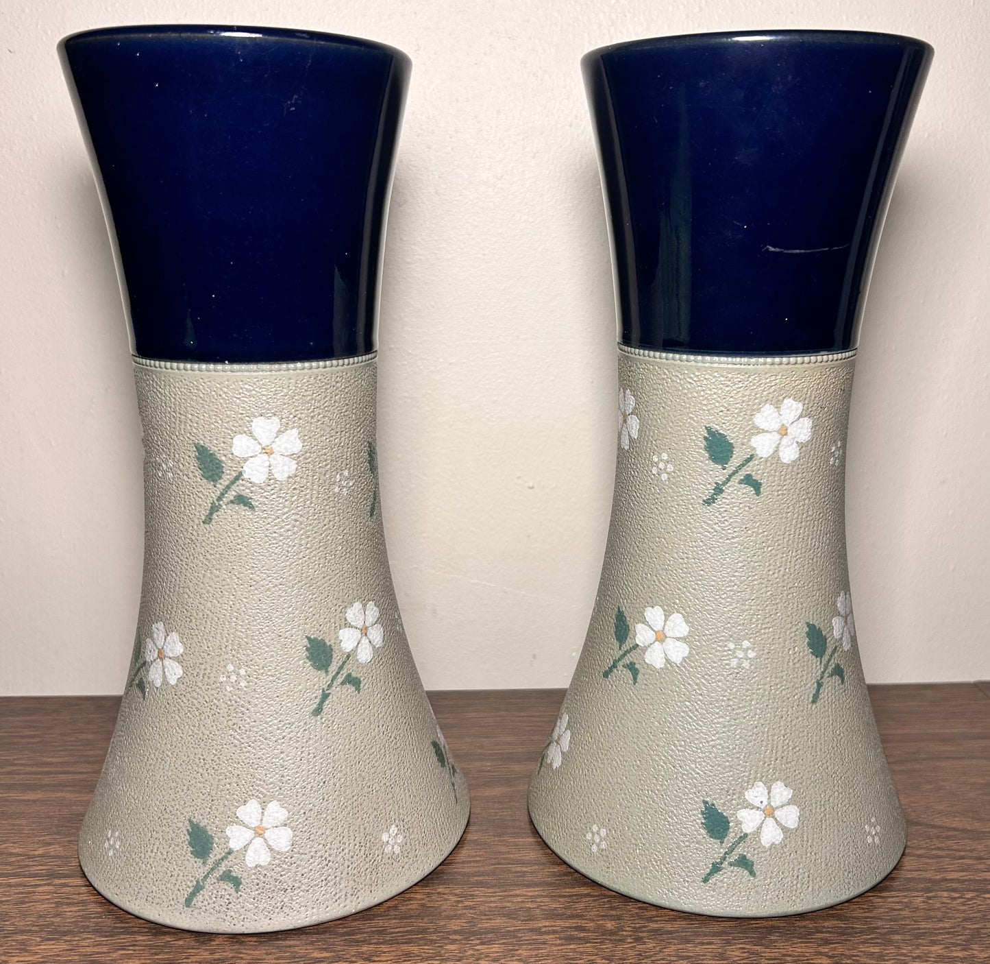 Pair of Early 20th Century English Art Nouveau Lovatt's Langley Ware Stoneware Floral Motif Tapestry Cylindrical Vases