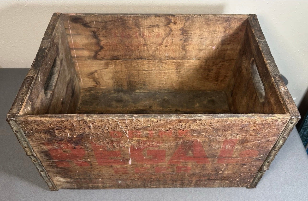 1940’s New Orleans Regal Beer American Brewing Company Wooden/Metal Strapped 24-Bottle Beverage Shipping Crate