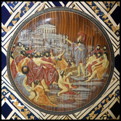 Vintage Mid 20th Century Greek Pottery Centurion with Jews Motif Raised Relief Glazed Terracotta Plaque