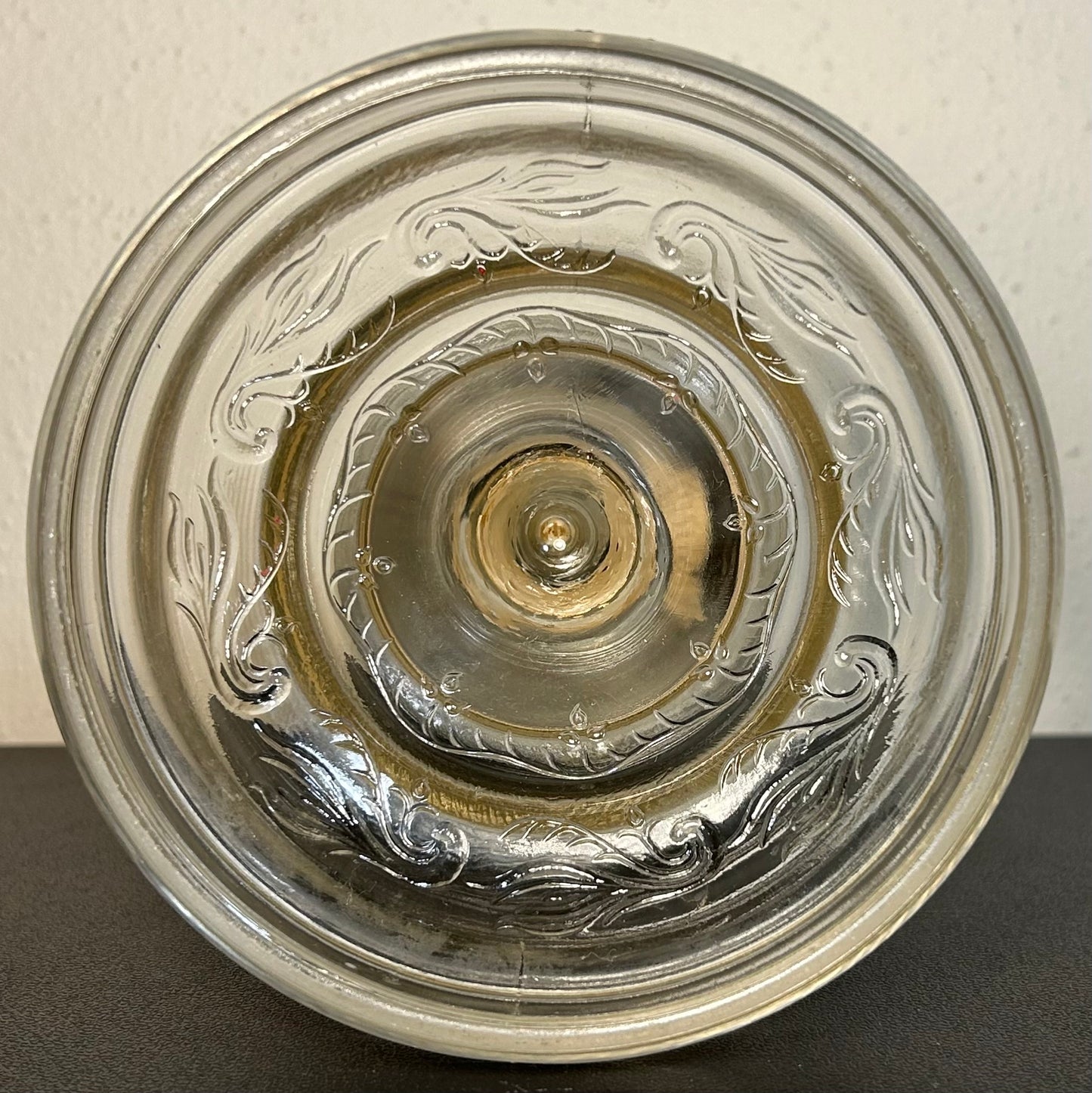 1930’s American Bartlett-Collins Early American Pressed Glass Rib and Plume Beehive Kerosene Oil Lamp with Eagle Burner