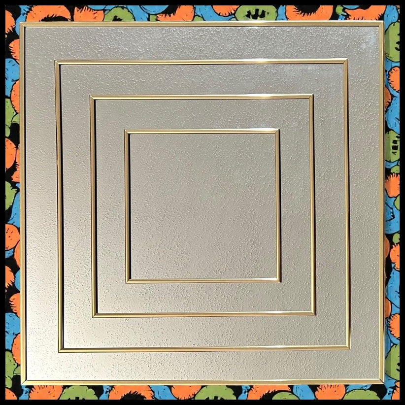 Vintage 1980’s American Syroco Postmodern Brass Style Metal/Glass Concentric Squares Wall Mirror