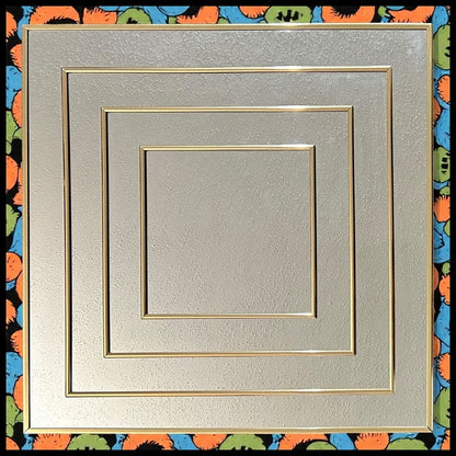 Vintage 1980’s American Syroco Postmodern Brass Style Metal/Glass Concentric Squares Wall Mirror