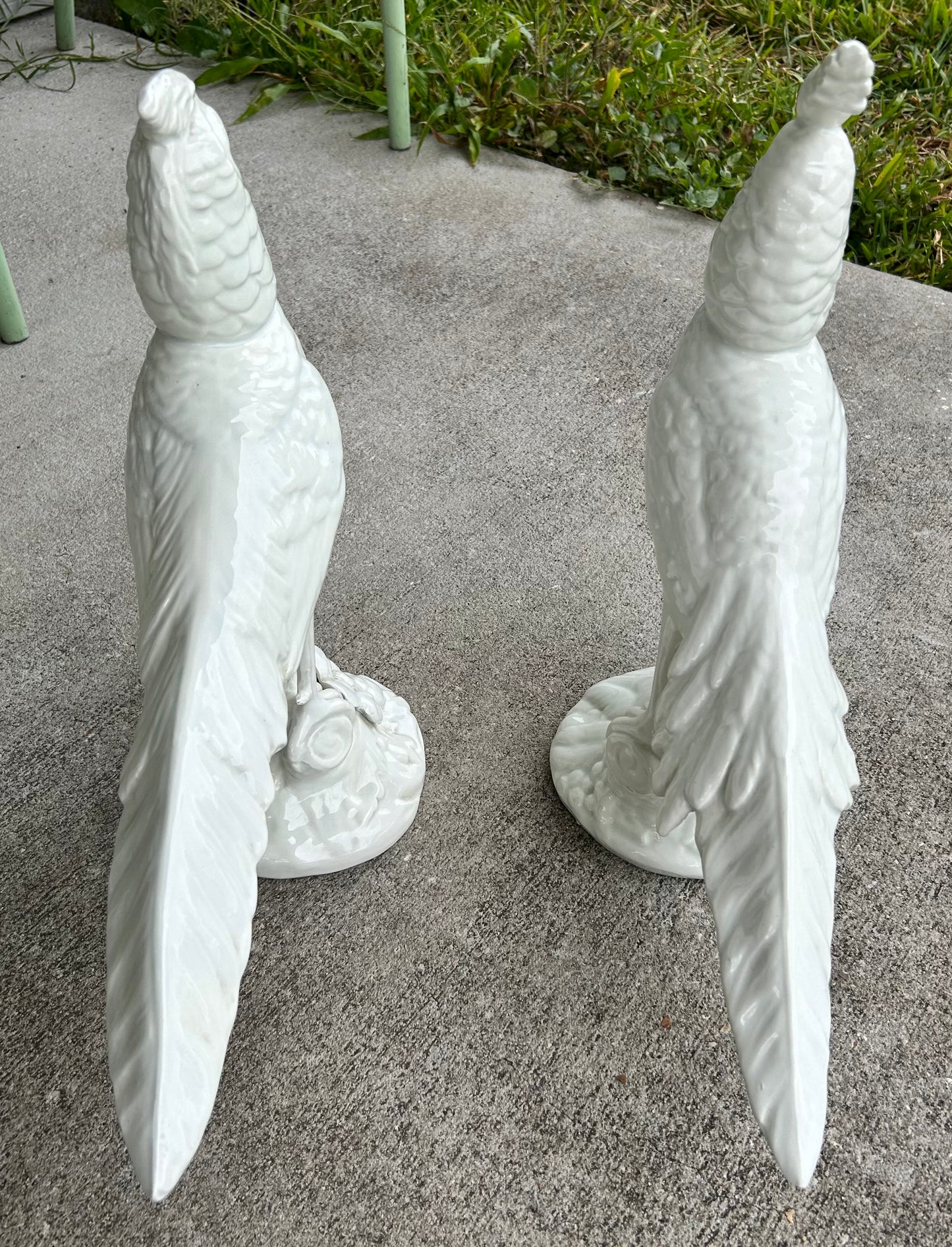 Pair of Vintage Circa 1960 Italian Mid Century Modern White Ceramic Pheasant Sculptures