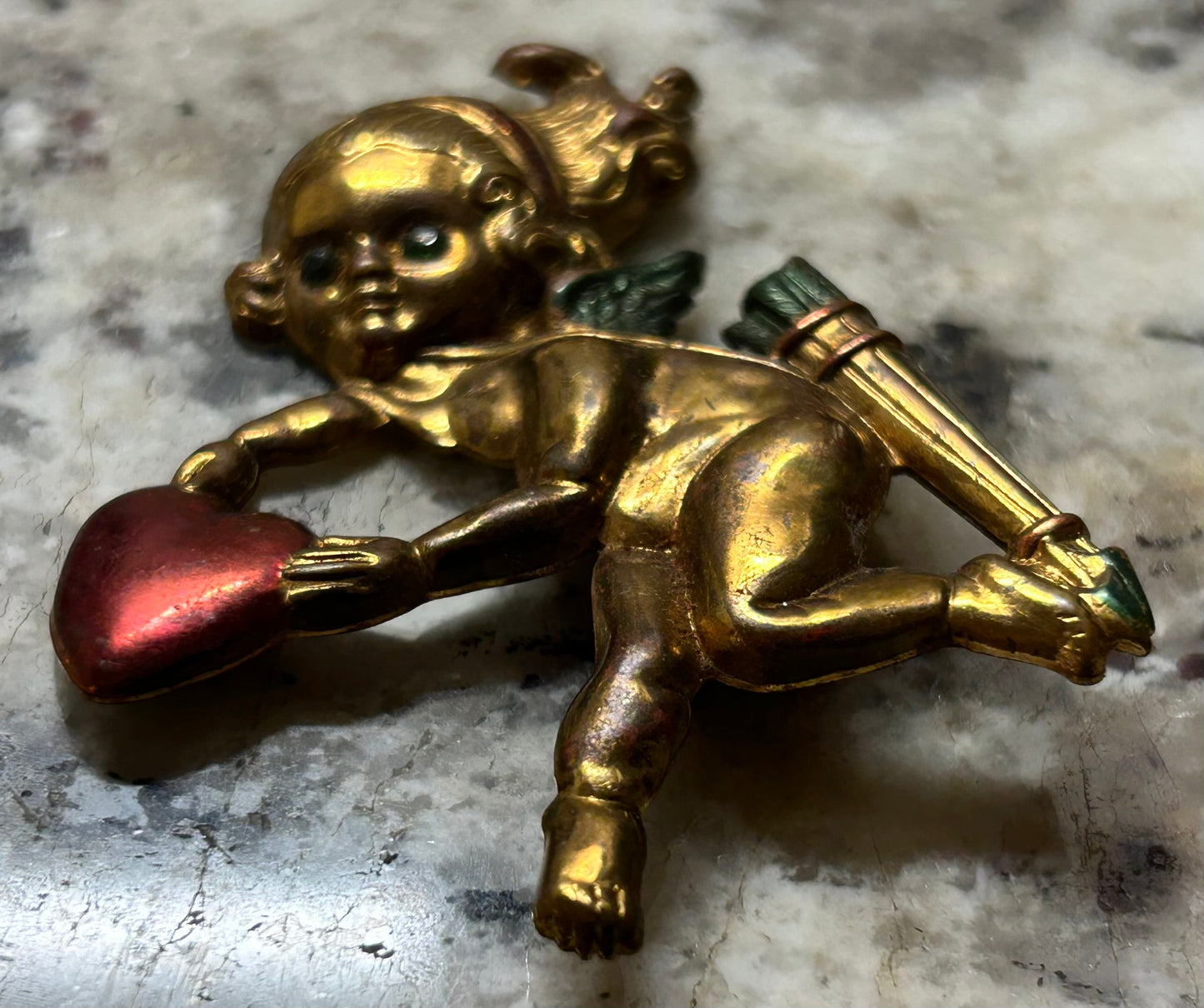 Vintage 1960’s American Gold Tone Metal Cupid Sweetheart Brooch Pin