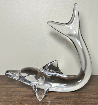 Vintage 1980’s French Daum Crystal Large Dolphin Diving Sculpture (Dauphin)