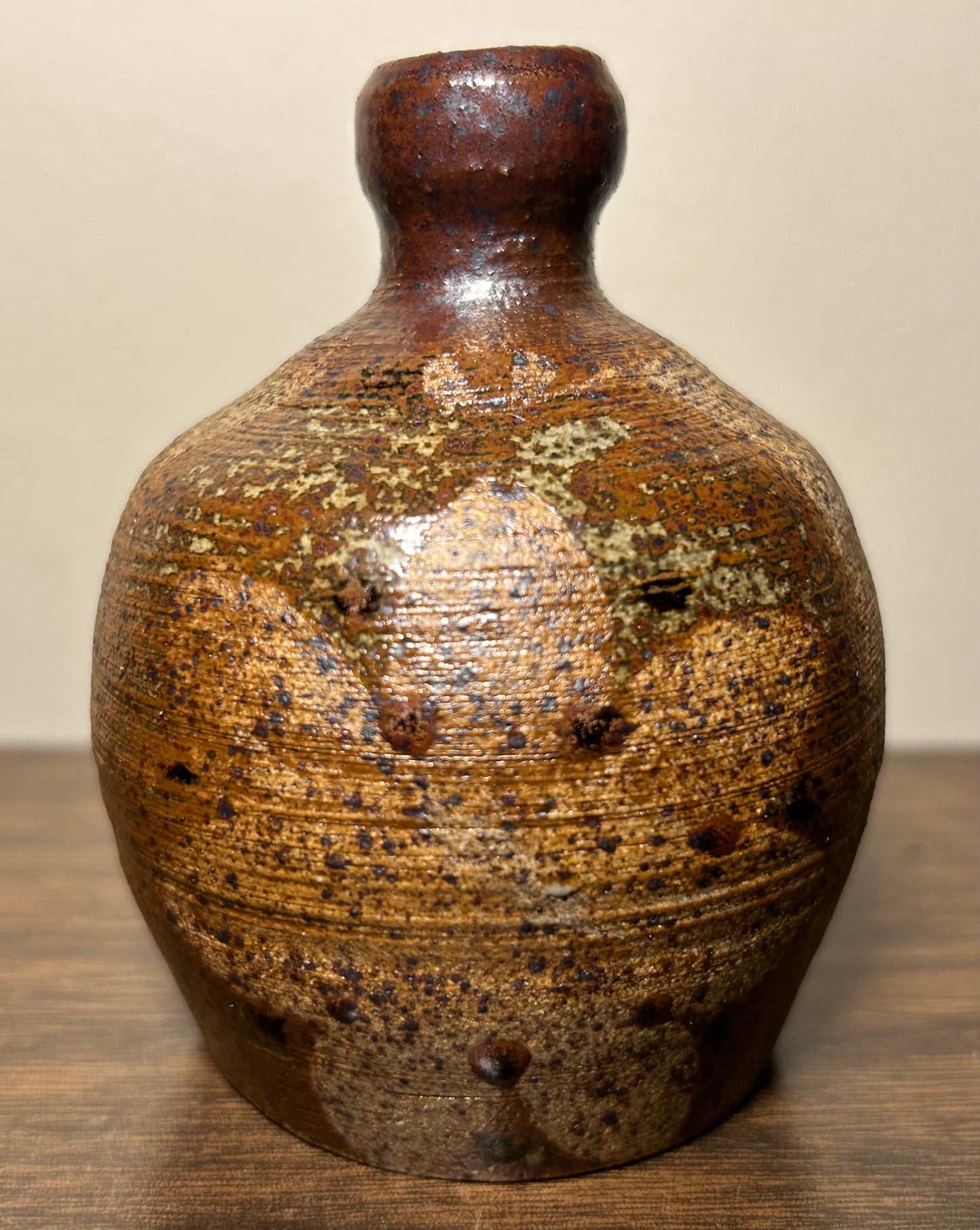 Vintage Circa Mid 20th Century Japanese Bizen Ware Pottery Small Floral Motifs Weed Pot Vessel