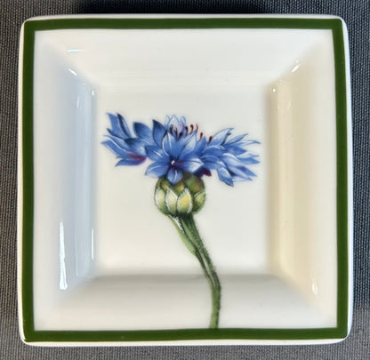 2002 Villeroy & Boch Porcelain Blue Cornflower Floral Motif Square Trinket Dish with Original Box